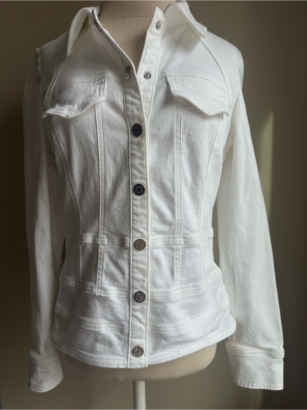 White House Black Market White Fitted Denim Jacket